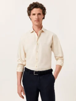 New Slim Fit Overdye Poplin Shirt with Open Collar Camisas Casuais