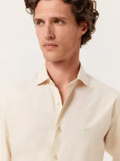 New Slim Fit Overdye Poplin Shirt with Open Collar Camisas Casuais