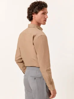 New Slim Fit Overdye Poplin Shirt with Open Collar Camisas Casuais