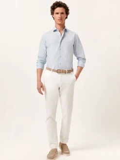 New Slim Fit Overdye Poplin Shirt with Open Collar Camisas Casuais
