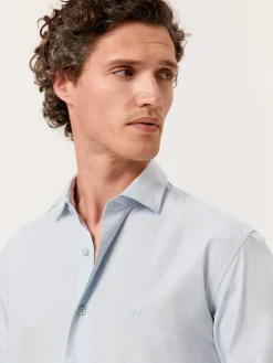 New Slim Fit Overdye Poplin Shirt with Open Collar Camisas Casuais