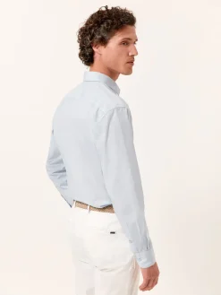 New Slim Fit Overdye Poplin Shirt with Open Collar Camisas Casuais