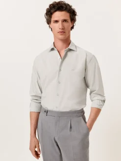 New Slim Fit Overdye Poplin Shirt with Open Collar Camisas Casuais