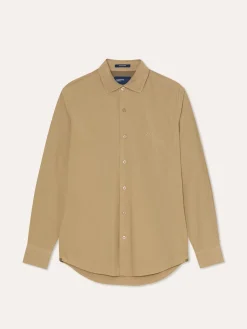 New Slim Fit Overdye Poplin Shirt with Open Collar Camisas Casuais