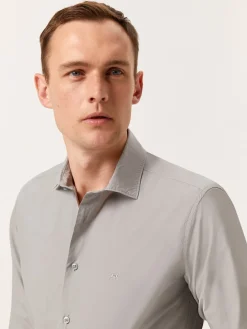 New Slim Fit Overdye Poplin Shirt with Open Collar Camisas Casuais