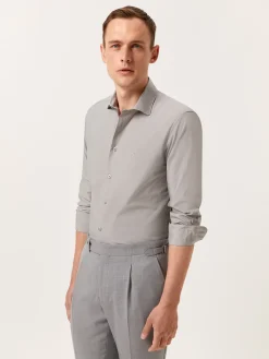 New Slim Fit Overdye Poplin Shirt with Open Collar Camisas Casuais