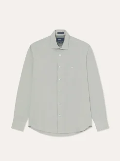 New Slim Fit Overdye Poplin Shirt with Open Collar Camisas Casuais