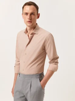 New Slim Fit Overdye Poplin Shirt with Open Collar Camisas Casuais