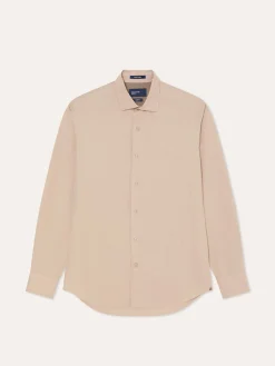 New Slim Fit Overdye Poplin Shirt with Open Collar Camisas Casuais