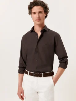 New Slim Fit Overdye Poplin Shirt with Open Collar Camisas Casuais