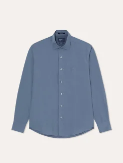 New Slim Fit Overdye Poplin Shirt with Open Collar Camisas Casuais