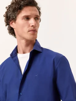New Slim Fit Overdye Poplin Shirt with Open Collar Camisas Casuais