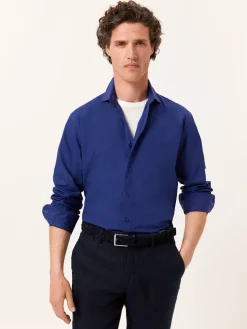 New Slim Fit Overdye Poplin Shirt with Open Collar Camisas Casuais