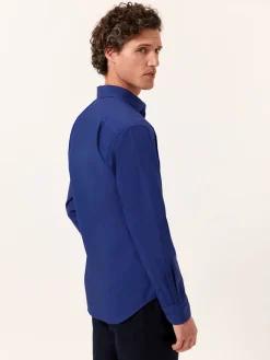 New Slim Fit Overdye Poplin Shirt with Open Collar Camisas Casuais