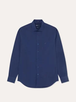 New Slim Fit Overdye Poplin Shirt with Open Collar Camisas Casuais