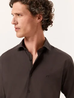 New Slim Fit Overdye Poplin Shirt with Open Collar Camisas Casuais