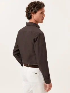 New Slim Fit Overdye Poplin Shirt with Open Collar Camisas Casuais