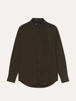 New Slim Fit Overdye Poplin Shirt with Open Collar Camisas Casuais