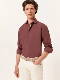 New Slim Fit Overdye Poplin Shirt with Open Collar Camisas Casuais