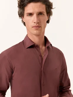 New Slim Fit Overdye Poplin Shirt with Open Collar Camisas Casuais