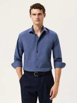 Best Slim Fit Overdye Poplin Shirt With Open Collar Camisas Casuais