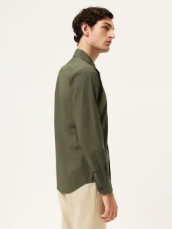 Best Slim Fit Overdye Poplin Shirt With Open Collar Camisas Casuais