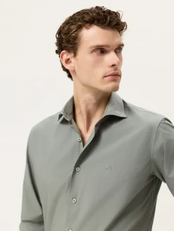 Best Slim Fit Overdye Poplin Shirt With Open Collar Camisas Casuais