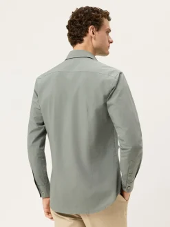 Best Slim Fit Overdye Poplin Shirt With Open Collar Camisas Casuais
