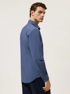 Best Slim Fit Overdye Poplin Shirt With Open Collar Camisas Casuais
