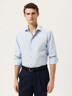 Best Slim Fit Overdye Poplin Shirt With Open Collar Camisas Casuais