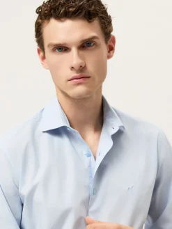 Best Slim Fit Overdye Poplin Shirt With Open Collar Camisas Casuais
