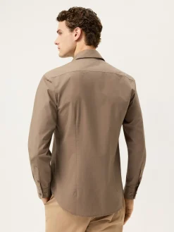 Best Slim Fit Overdye Poplin Shirt With Open Collar Camisas Casuais