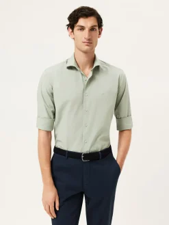 Best Slim Fit Overdye Poplin Shirt With Open Collar Camisas Casuais