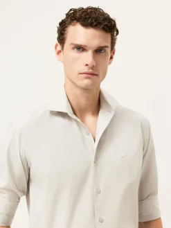 Best Slim Fit Overdye Poplin Shirt With Open Collar Camisas Casuais