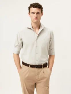 Best Slim Fit Overdye Poplin Shirt With Open Collar Camisas Casuais
