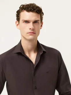 Best Slim Fit Overdye Poplin Shirt With Open Collar Camisas Casuais