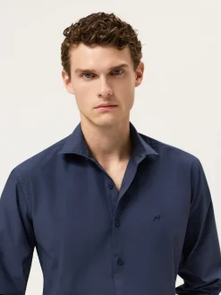 Best Slim Fit Overdye Poplin Shirt With Open Collar Camisas Casuais