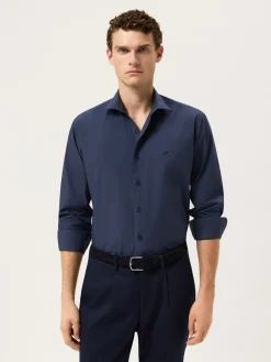 Best Slim Fit Overdye Poplin Shirt With Open Collar Camisas Casuais