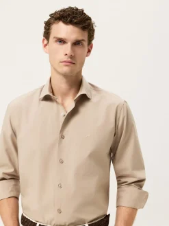 Best Slim Fit Overdye Poplin Shirt With Open Collar Camisas Casuais