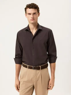 Best Slim Fit Overdye Poplin Shirt With Open Collar Camisas Casuais