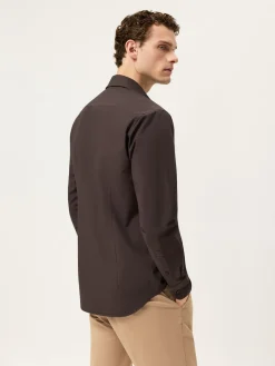 Best Slim Fit Overdye Poplin Shirt With Open Collar Camisas Casuais