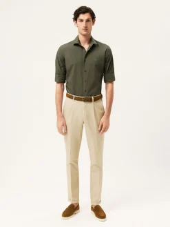 Best Slim Fit Overdye Poplin Shirt With Open Collar Camisas Casuais