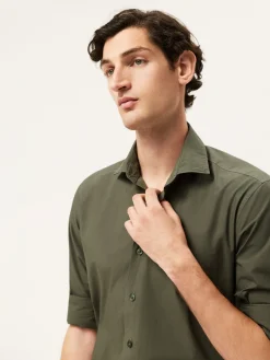 Best Slim Fit Overdye Poplin Shirt With Open Collar Camisas Casuais