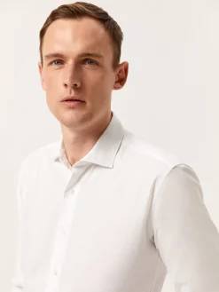 Discount Slim Fit Pattern Jacquard Cotton Linen Shirt with Open Collar Camisas Casuais