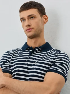 Best Slim Fit Piqué Polo With Chest Pocket In BCI Cotton With Stripes Polos