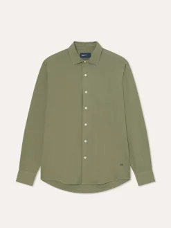 Best Slim Fit Piquet Structure Garment Dye Shirt with Open Collar Camisas Casuais