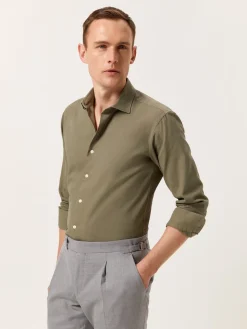 Best Slim Fit Piquet Structure Garment Dye Shirt with Open Collar Camisas Casuais