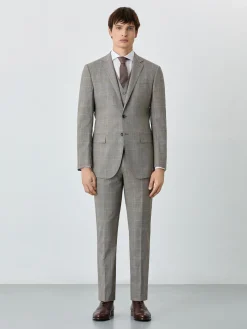 Outlet Slim Fit Prince Of Wales 3 Pieces Suit In Wool-elastane Blend Fatos