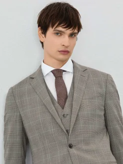 Outlet Slim Fit Prince Of Wales 3 Pieces Suit In Wool-elastane Blend Fatos