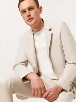 Slim Fit Prince of Wales Check Suit in Pure Linen Fatos